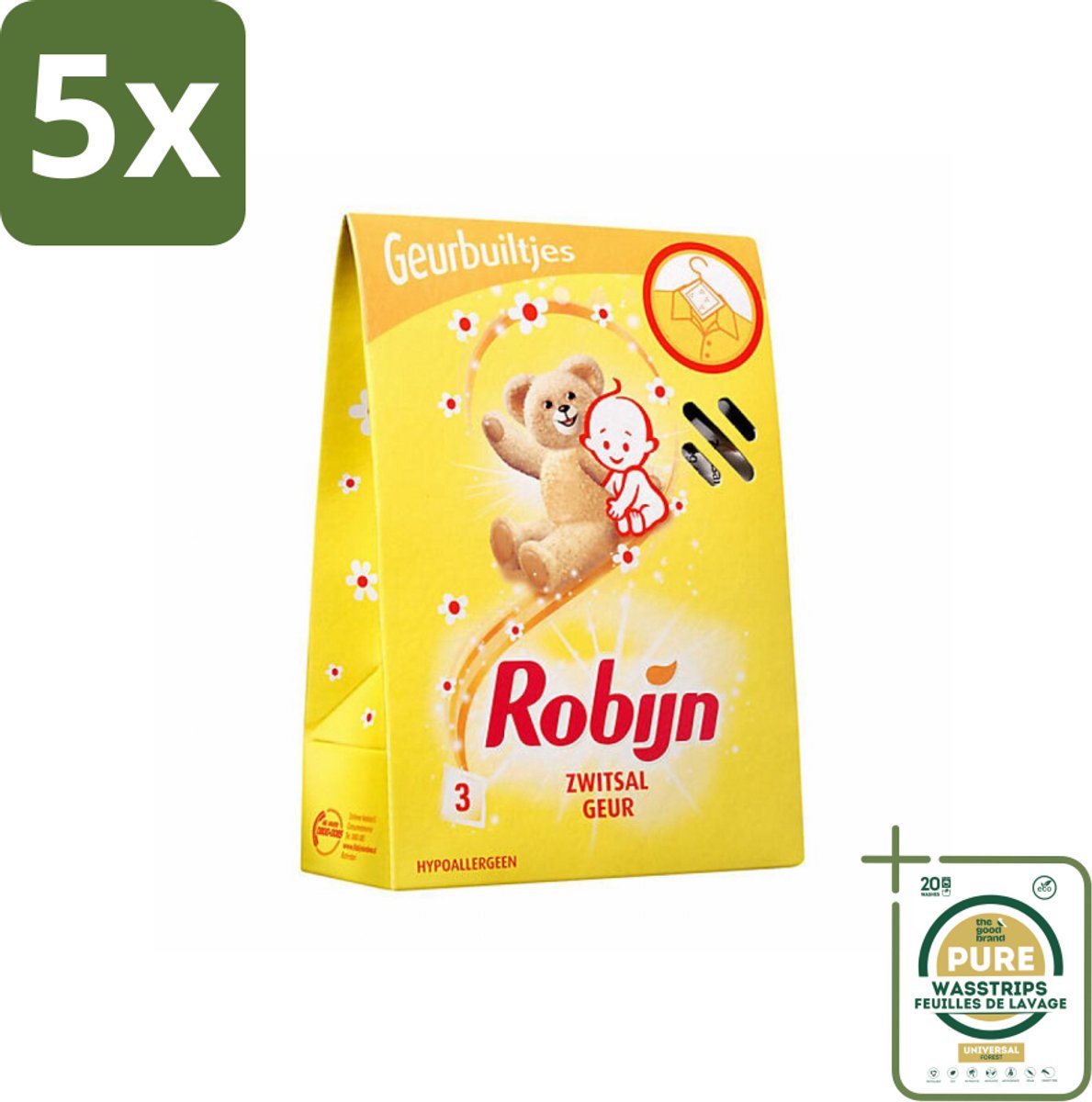 5 x Robijn Geurbuiltjes Zwitsal 3 stuks per verpakking - Grootverpakking - Zwitsal Geur - Babygeur - Geurbuiltjes - Kastgeur - Ladegeur