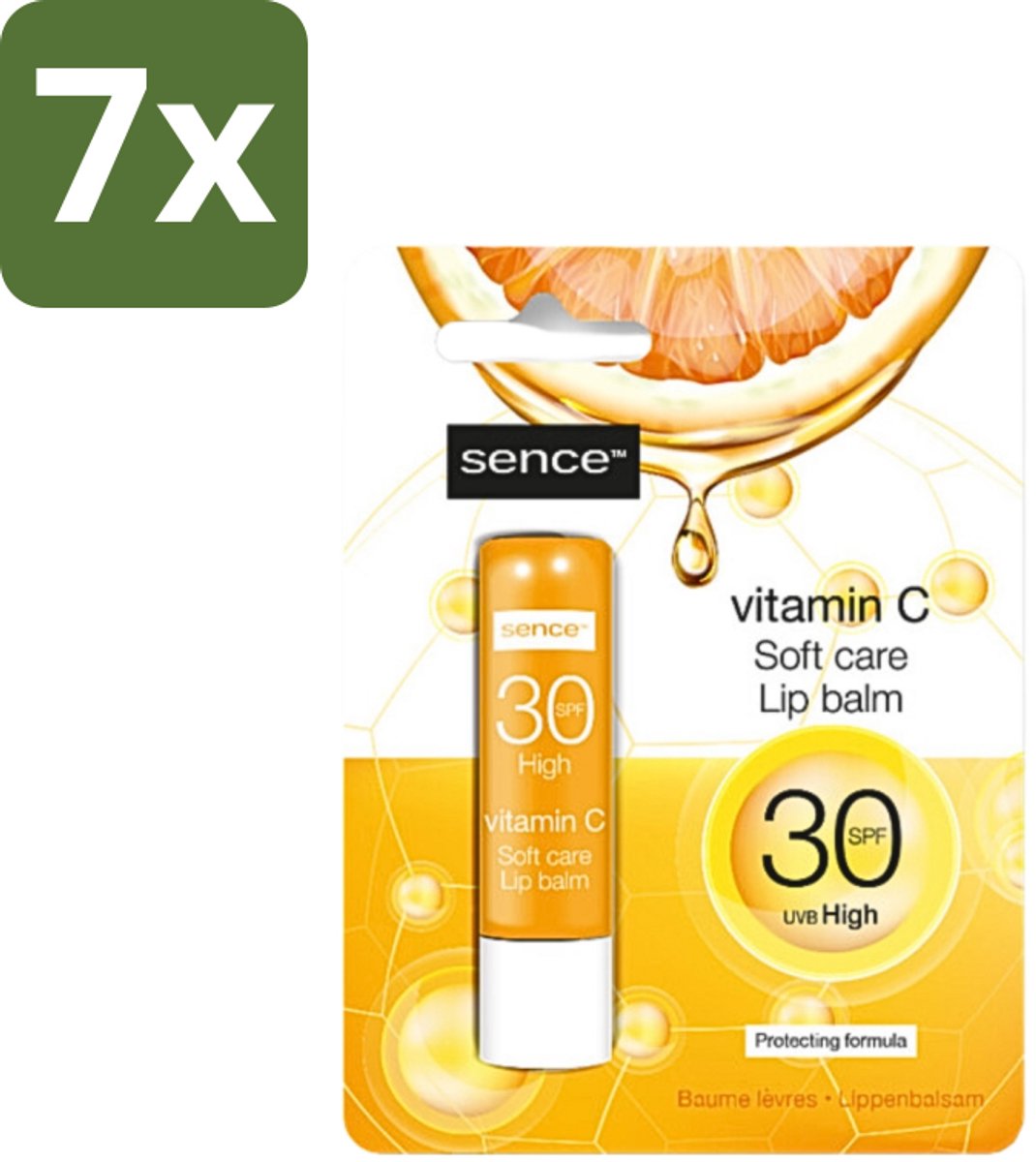 7 x Sence - Soft Care Vitamin C - Lippenbalsem - Hydraterend - 4,3 g - Vitamine C Lippenbalsem - Hydraterende Lippenbalsem - Verzorgde Lippen - Droge Lippen Herstel - Lippenbescherming
