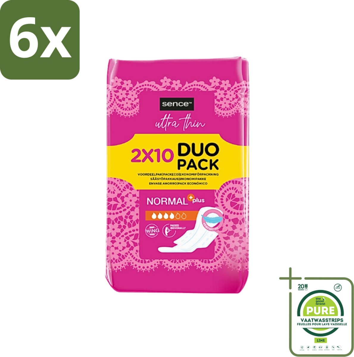 Sence - Normaal - Maandverband - Zonder Vleugels - 2 x 10 Maandverbanden - Voordeelverpakking - 6 stuks - Maandverband - Menstruatie
