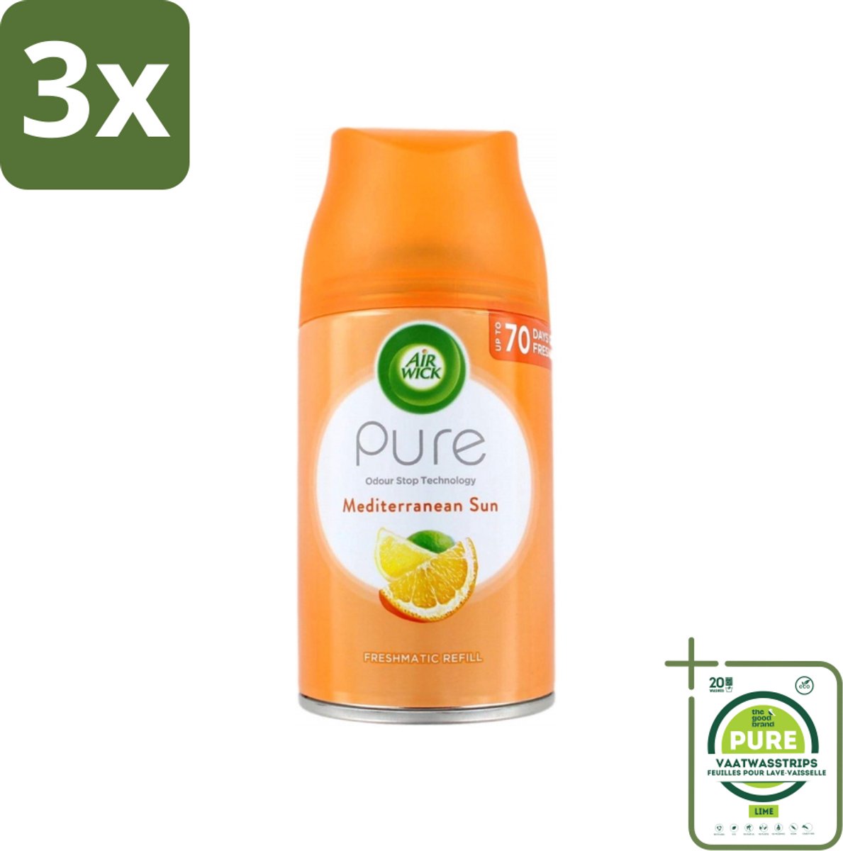 3 x Air Wick - Luchtverfrisser Navulling - Mediterrane Zon - Automatische Spray - 250 ml - Grootverpakking - Luchtverfrisser - Automatische Geur - Zonnige Geur - Bloemige Geur - Geur Neutralisatie