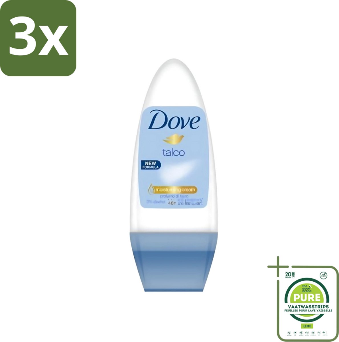 3 x Dove - Deodorant - Roll-on Talco - Subtiele en zachte geur - 50 ml - Grootverpakking - Dove Talco Roll-on - Talco Deodorant - Roll-on Deodorant - Talco Deodorant 50 Ml - Alcoholvrije Deodorant