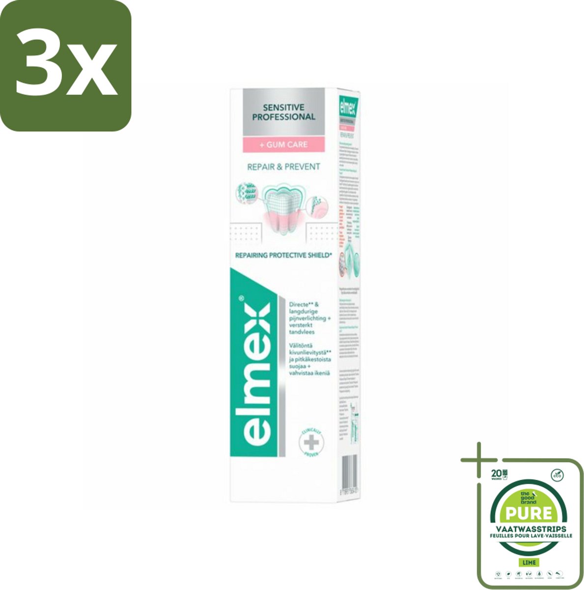 3 x Elmex Tandpasta Sensitive Professional Gum Care 75 ml - Grootverpakking - Gevoelige Tanden - Tandpasta - Gevoeligheid - Tandarts Aanbevolen - PRO-ARGIN Technologie
