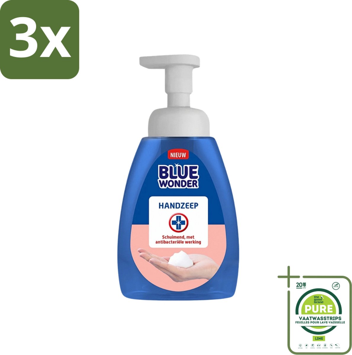 3 x Blue Wonder - Handzeep - Hygiënisch & Verzorgend - 225 ml - Grootverpakking - Hygiëne - Handzeep - Antibacteriële Handzeep - Schuimende Mousse - Handhygiëne