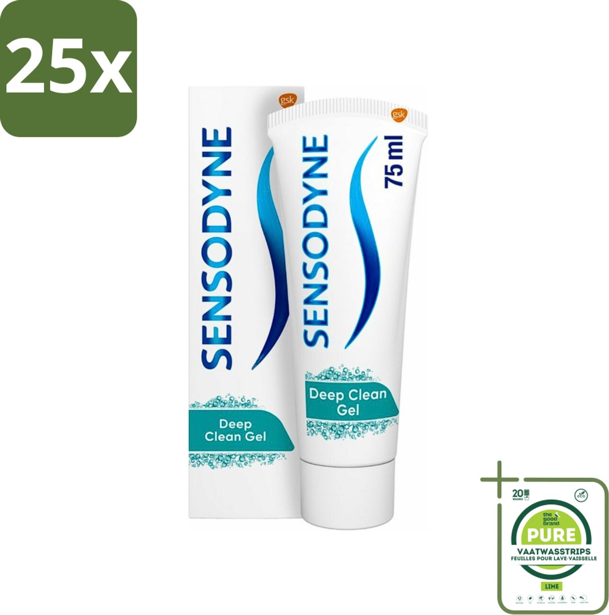 25 x Sensodyne - Tandpasta - Deep Clean - Voor Frisse Adem - 75 ml - Grootverpakking - Gevoelige Tanden - Diepe Reiniging - Frisse Adem - Tandpasta - Tandbederf