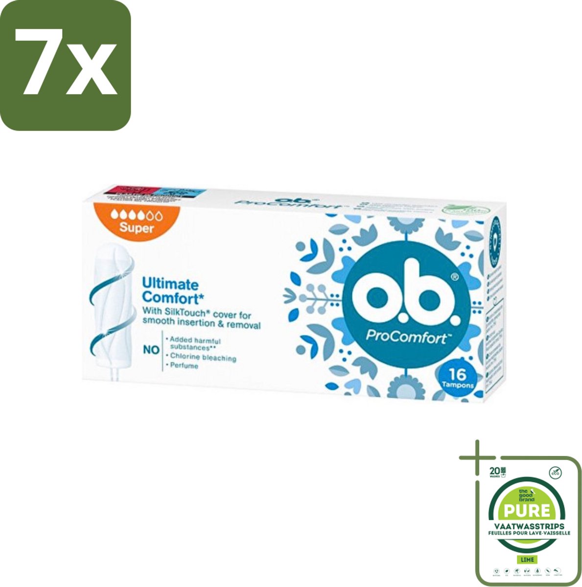 7 x o.b. Tampons - ProComfort Super - Voor Comfort en Zachte Bescherming - 16 Tampons - Grootverpakking - Tampons - Menstruatiebescherming - Comfort - Zachte Bescherming - Plantaardige Kern