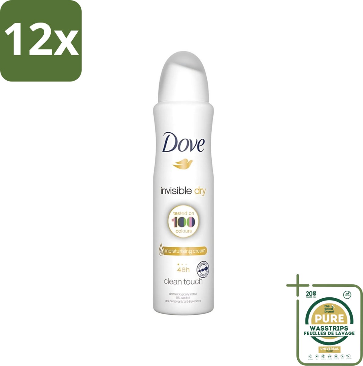 Dove - Deodorant - Invisible Dry - Onzichtbare bescherming - 250 ml - Voordeelverpakking - 12 stuks - Vlekkenvrij - Zweet en geur