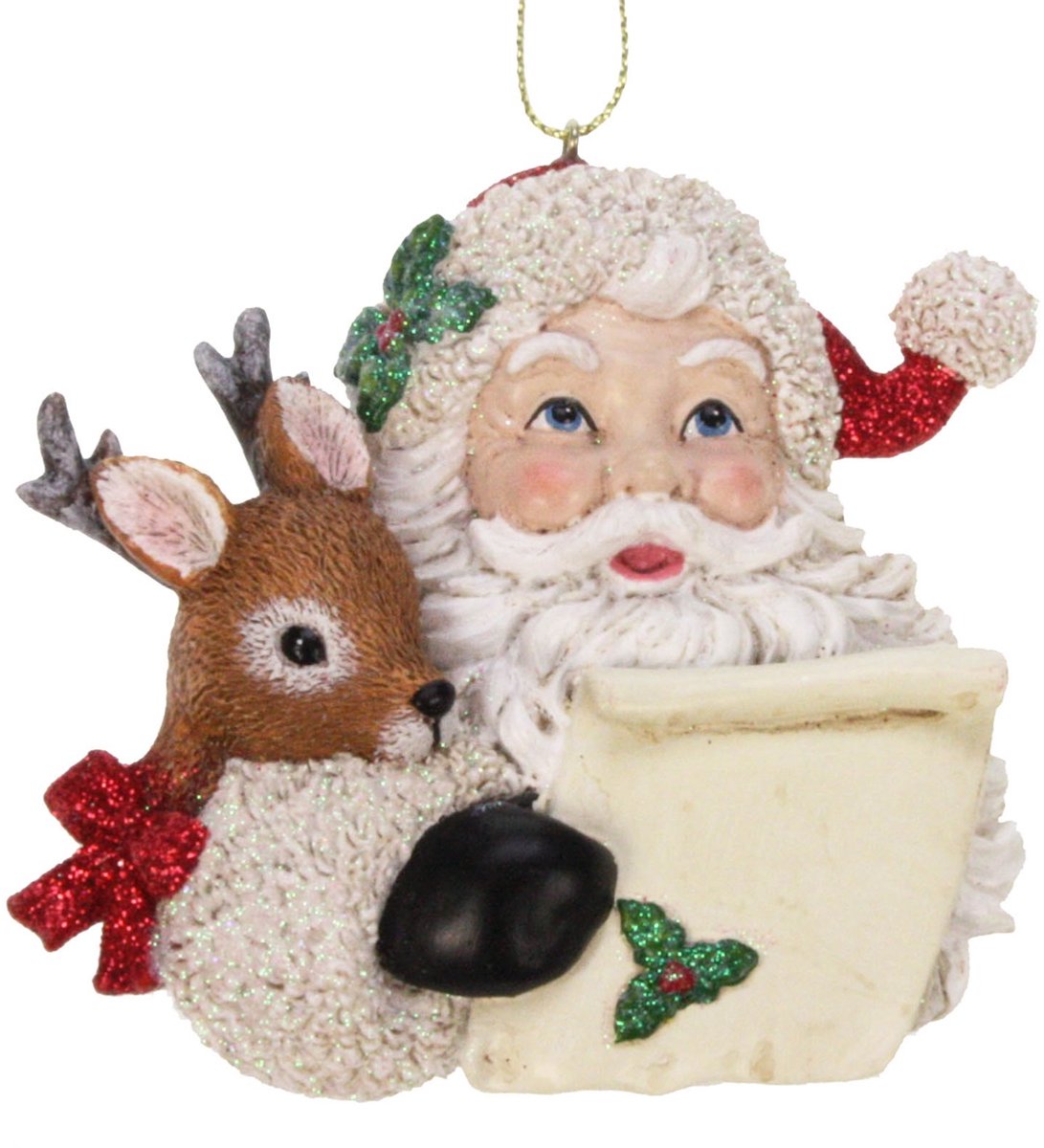 Ornament Kerstman met lijst/ rendier 10x3x9cm
