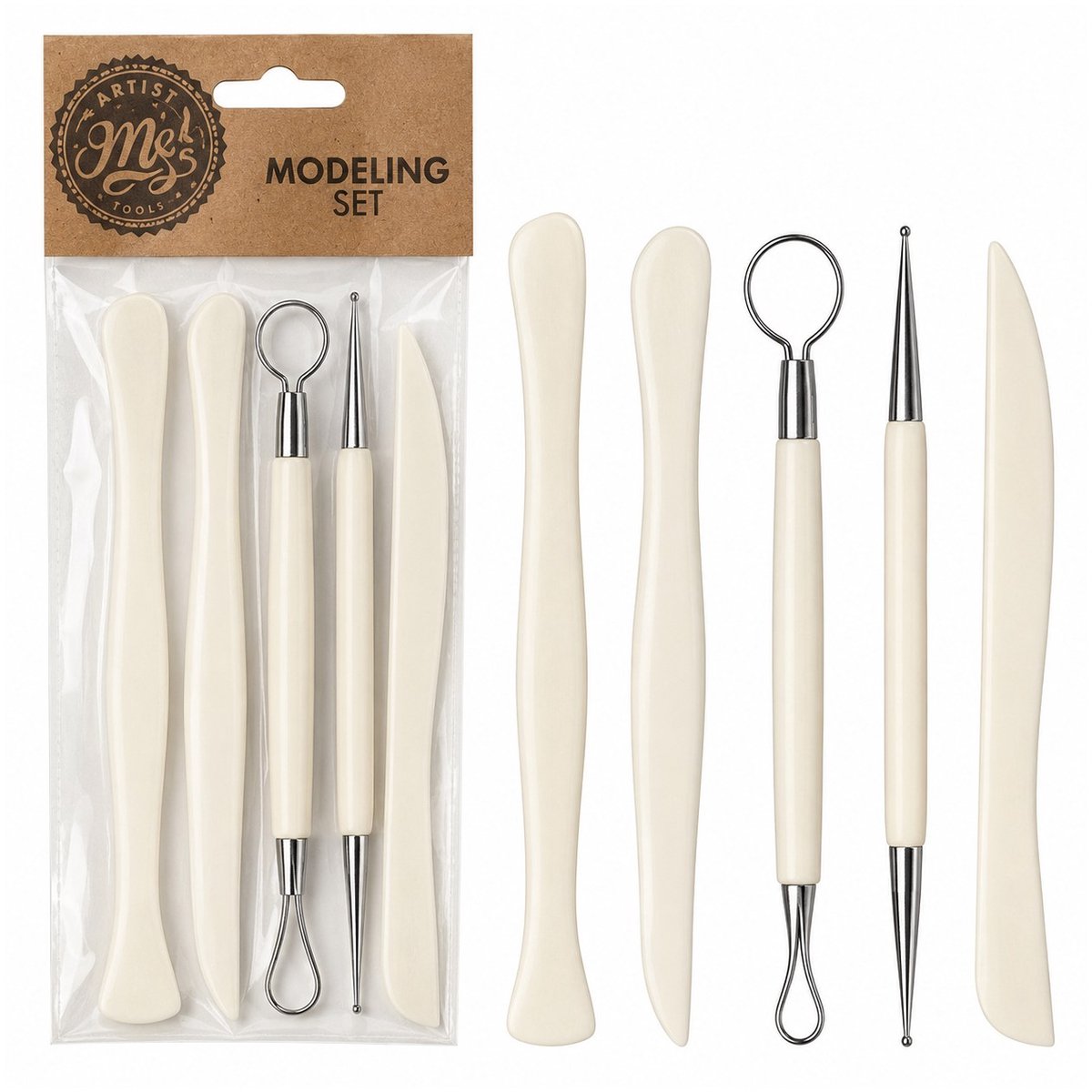 Boetseergereedschap 5-delig – Modelleergereedschap voor Klei – Boetseerset met Houten Tools & Draadlus – Klei Gereedschap