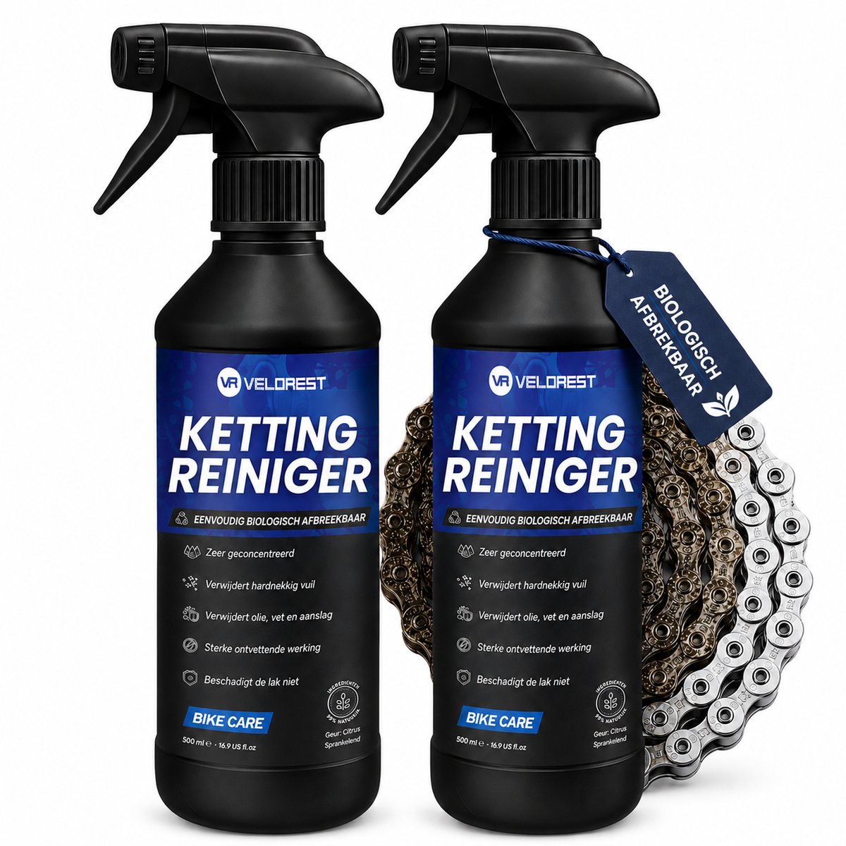 Velorest Ketting Reiniger 2 X 500ml - Fietsketting Reiniger Set - Kettingreiniger Fiets - Chain Cleaner - Kettingreiniger Vloeistof - Ketting Ontvetter - Biologisch Afbreekbaar
