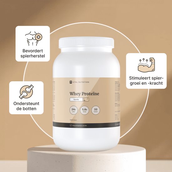 Vital Nutrition Whey Proteïne - Eiwitgehalte van 81% - Eiwitblend: concentraat, isolaat en hydrolisaat - 33 shakes (1000 gram) - Vanille — afbeelding 5