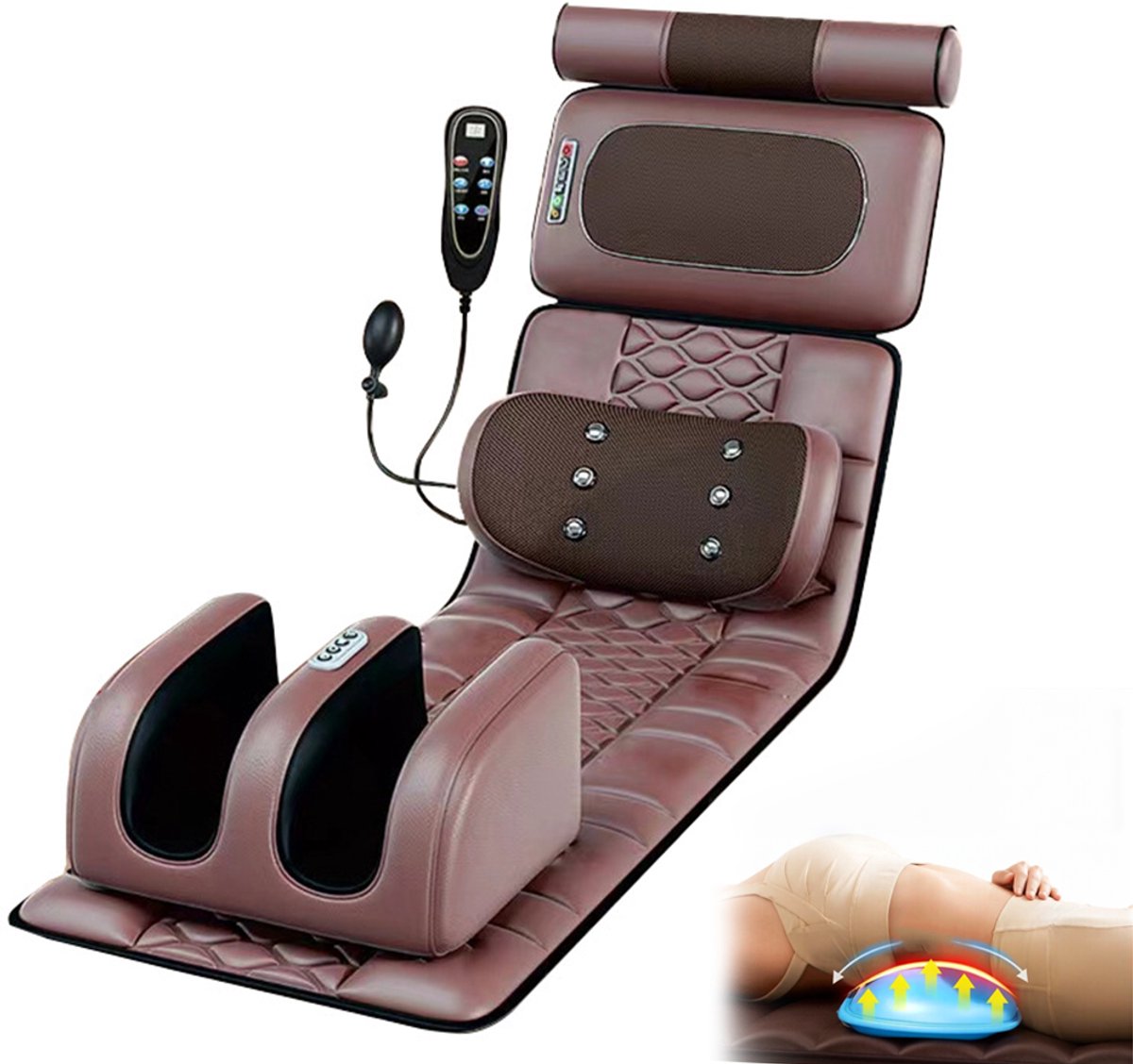 Massagekussen voor het hele lichaam – Acupressuur en vibratiemassage – Verwarmd massagekussen voor rug, nek, schouders en benen – Multifunctionele massage voor het hele lichaam – Biedt ondersteuning aan de wervelkolom – 5-delige set – Bruin
