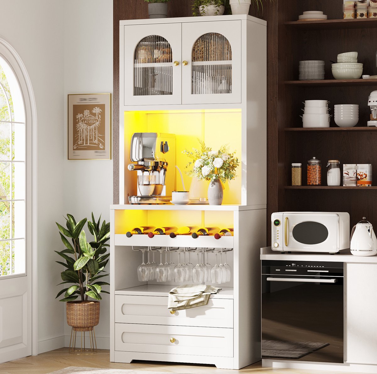 COVREO Buffetkast 70x40x180 cm wit MDF, met LED en wijnrek