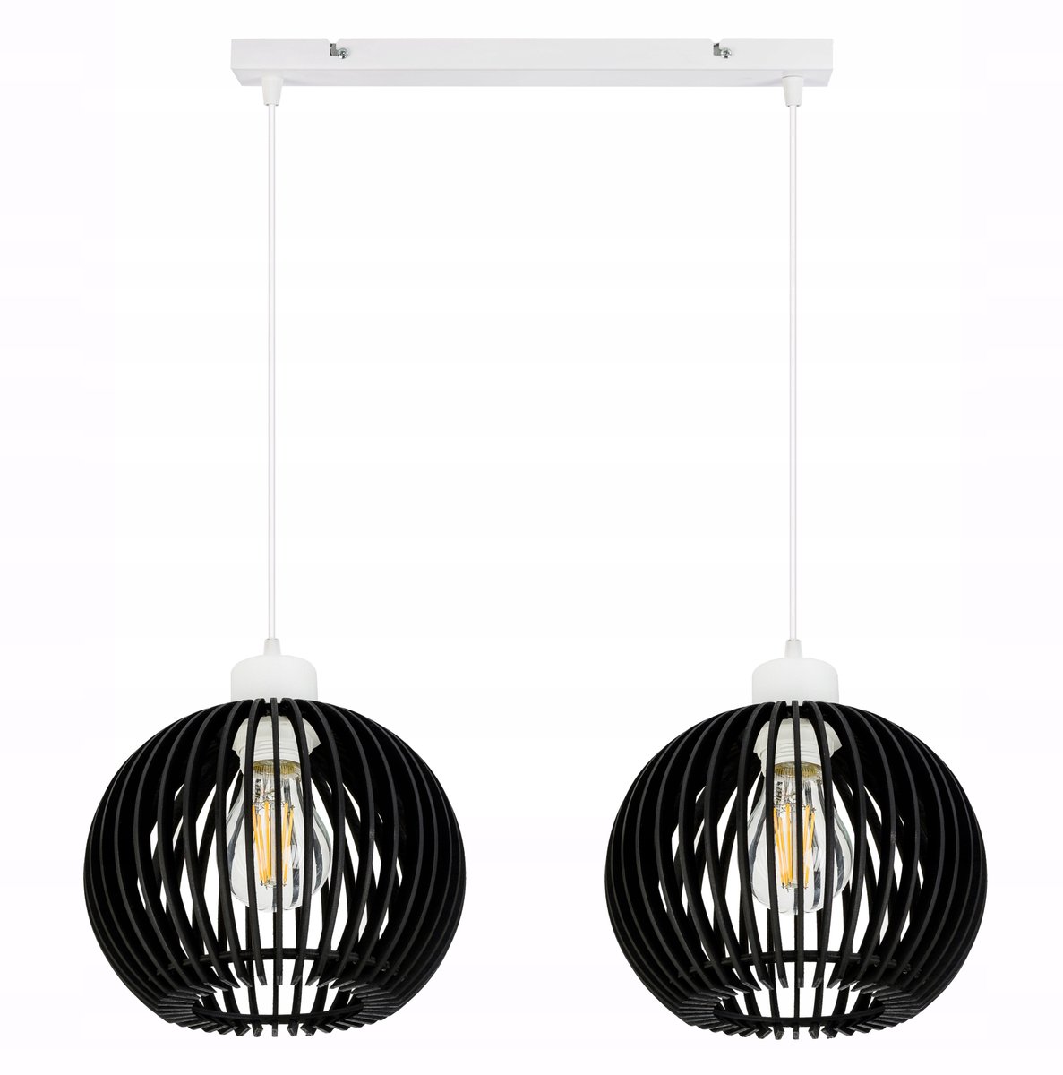 Hanglamp Wit Zwart Loft 2x E27 Hout Metaal