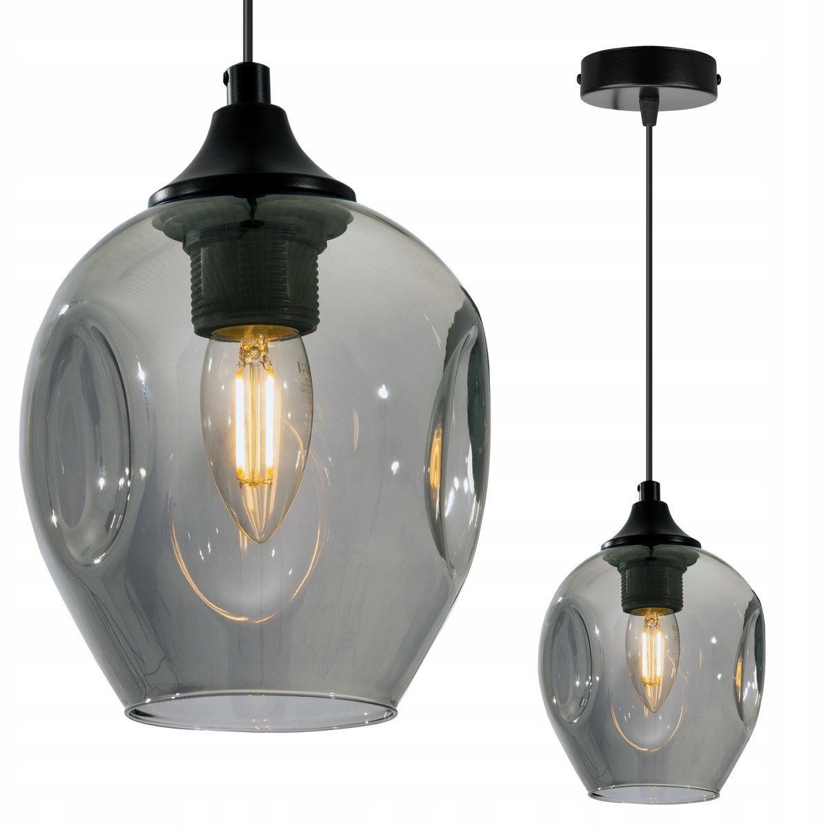 Luxe Hanglamp Glas Zwart/Grijs/Honing E27 1-lichts