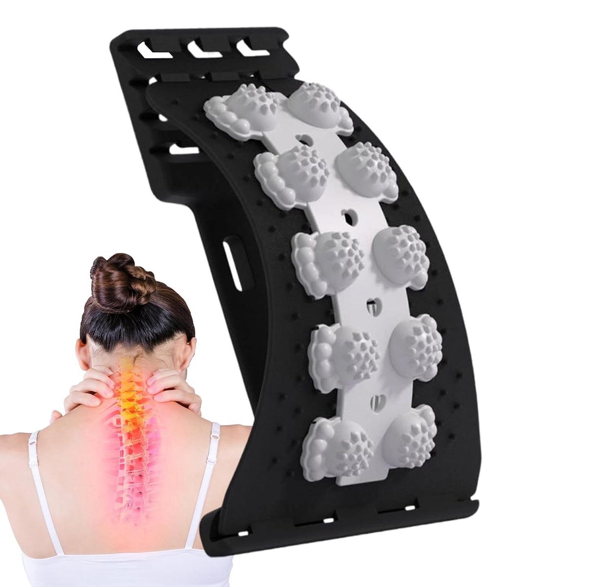 Rug Stretching Apparaat - Wervelkolom corrector - Rug ontspanning - 4-traps verstelbaar - 37 cm lengte - Zwart