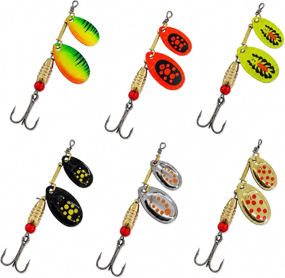Set van 6 Spinner Visdregers met Intense Vibratie en Brede Spinnerblad, Aantrekkelijk voor Snoek, Baars en Forel