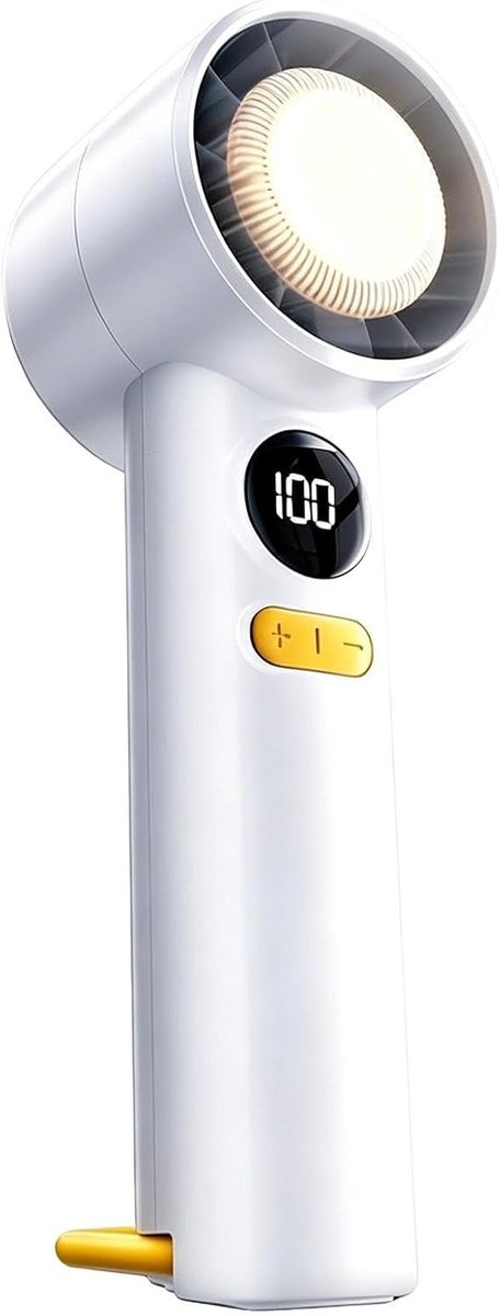 Draagbare Ventilator 5 snelheden - Met LED-display - Bureau ventilator - Festival ventilator - Mini Fan - Handventilator voor verkoeling - USB oplaadbare draagbare ventilator - Geschikt voor Thuis, Kantoor, Slaapkamer en Reizen (Wit geel）