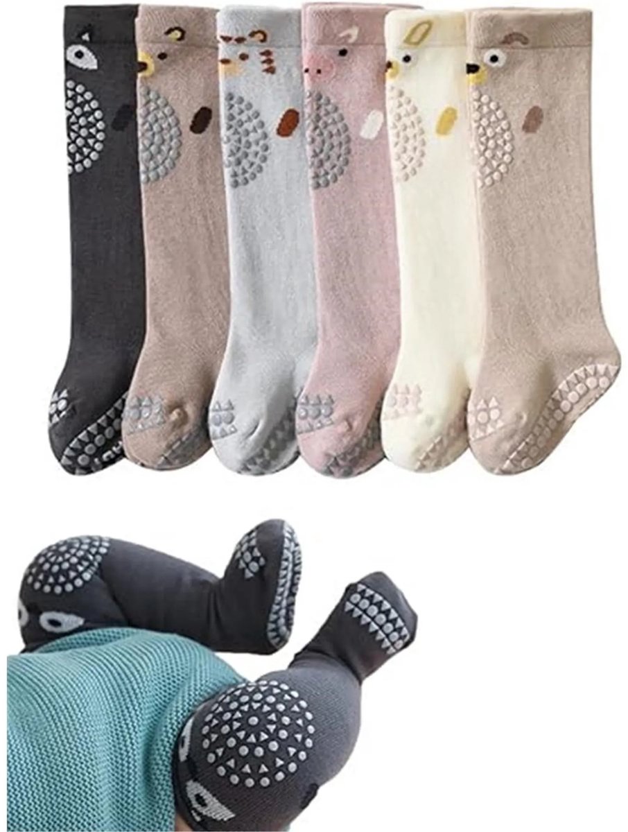 casalora 6 Paar 0-12 maanden Baby Antislip Lange Sokken Stevige Antislip Kniekousen Antislip babysokken Baby en dreumes kniekousen met anti-slip Antislip sokken voor baby’s Kinderen Meisjes sokken Kniehoge sokken Beige