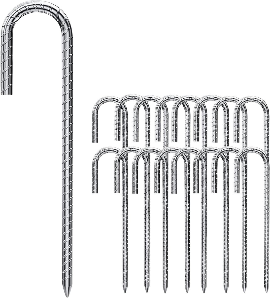 16 Stuks Grondankers 30cm J Type Gegalvaniseerd Staal voor Tenten, Trampolines en Campingaccessoires