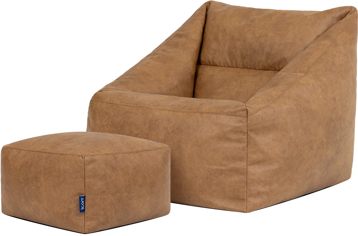 icon - Natalia XL Zitzak Fauteuil met Poef - Kunstleer - Bruin