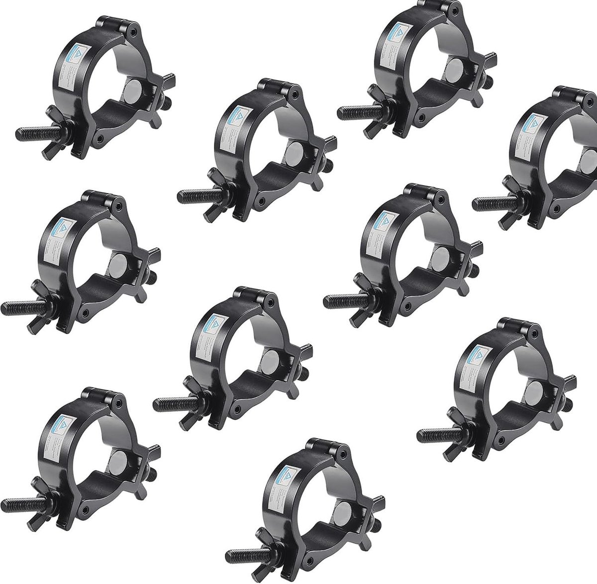 Set van 10 Truss Klemmen voor Podiumverlichting - Zwart Aluminium, Maximaal 100 kg, Geschikt voor 48-51 mm Buizen