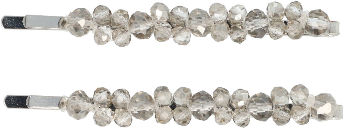 Haarsoires Haarspeld Schuifspeldjes 7cm - Facetkralen Dubbel - Grijs - Set van 2 - Haarklem - Haarclip - Haaraccessoires voor Dames & Kinderen - Hair Clip - Decoratieve Haaraccessoire