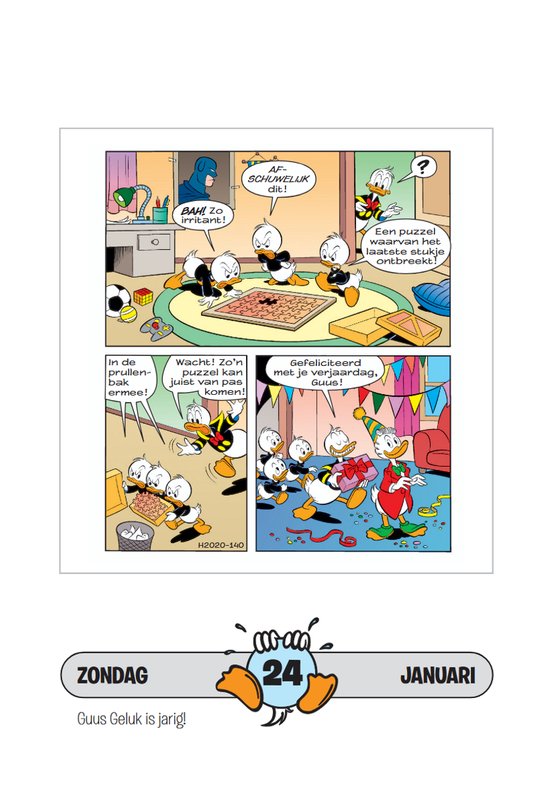 Donald Duck en zijn neefjes puzzelen, daarna viert Donald feest met cadeaus.