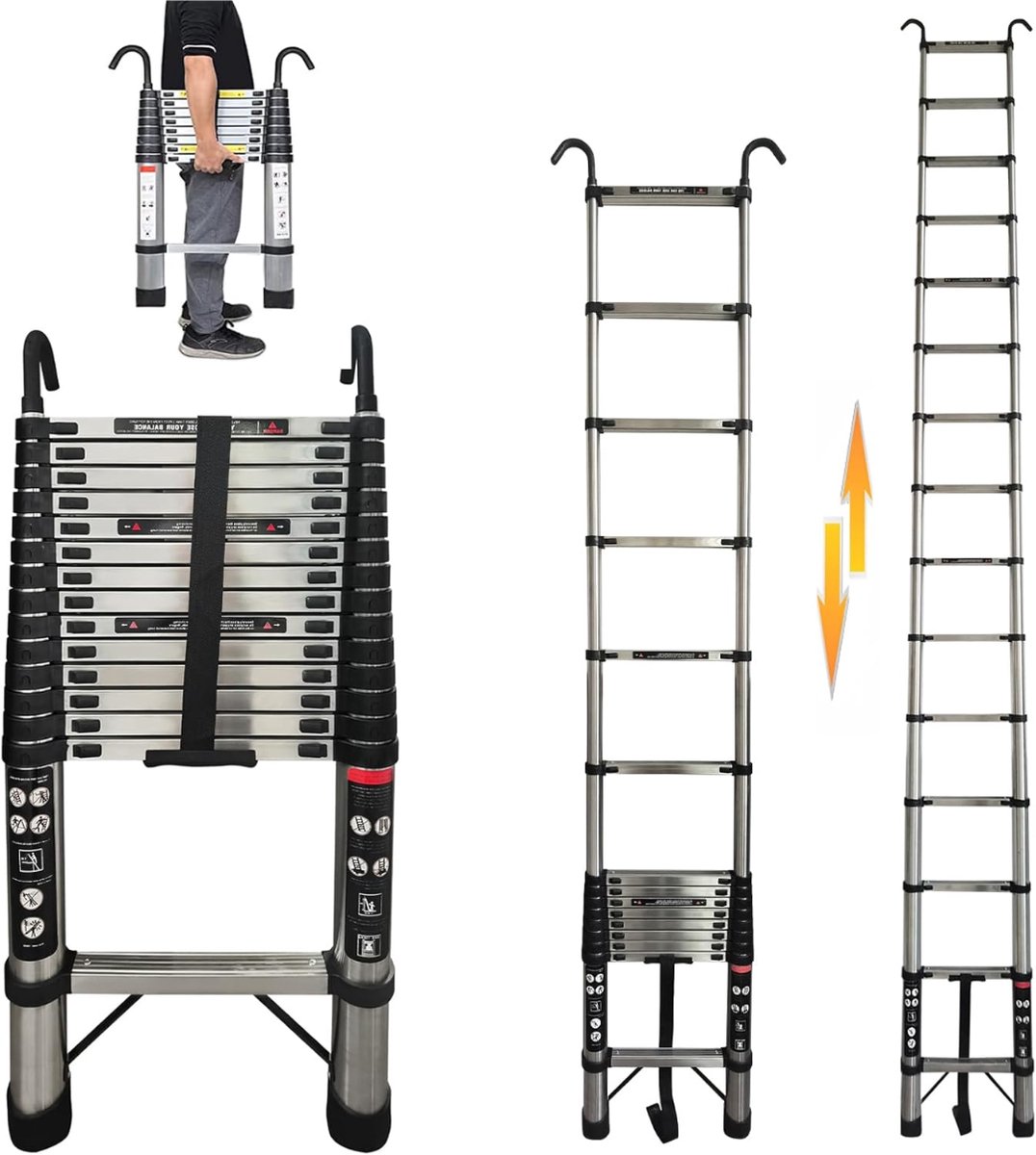 Ladder - Laadcapaciteit 150 kg - Vouwladder - Telescoopladder - Zilver - 48cm x 8cm x 500cm