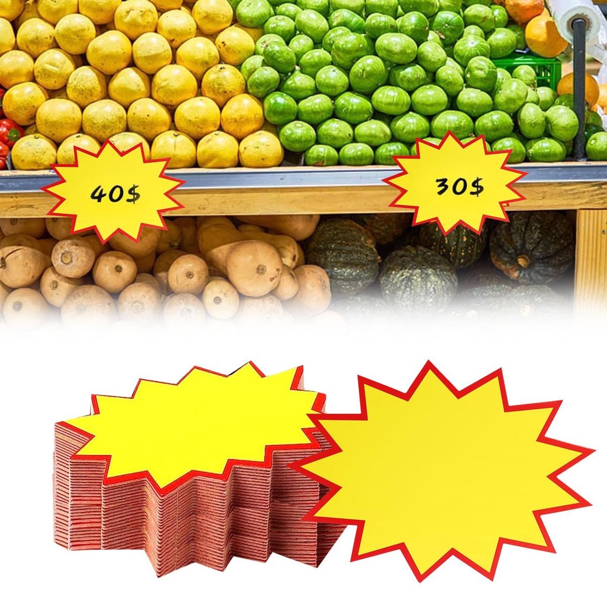 Elzusha - Fluorescerend Prijskaartje Set - 100 Stuks Starburst Teken voor Verkoopborden