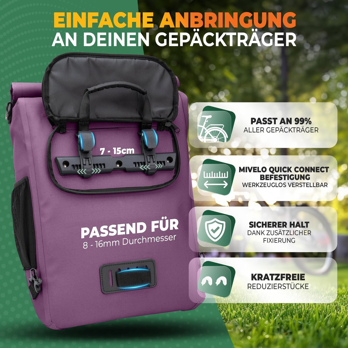 Elzusha - 3-in-1 Fiets Tas: Rugzak, Schoudertas en Pannier