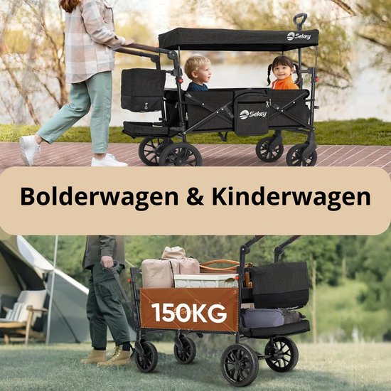 Solayne Bolderkar - Opvouwbaar - Bolderwagen - Kinderwagen - Verstelbare hendel - Waterproef - Met dak - tot 150 KG - Zwart — afbeelding 5