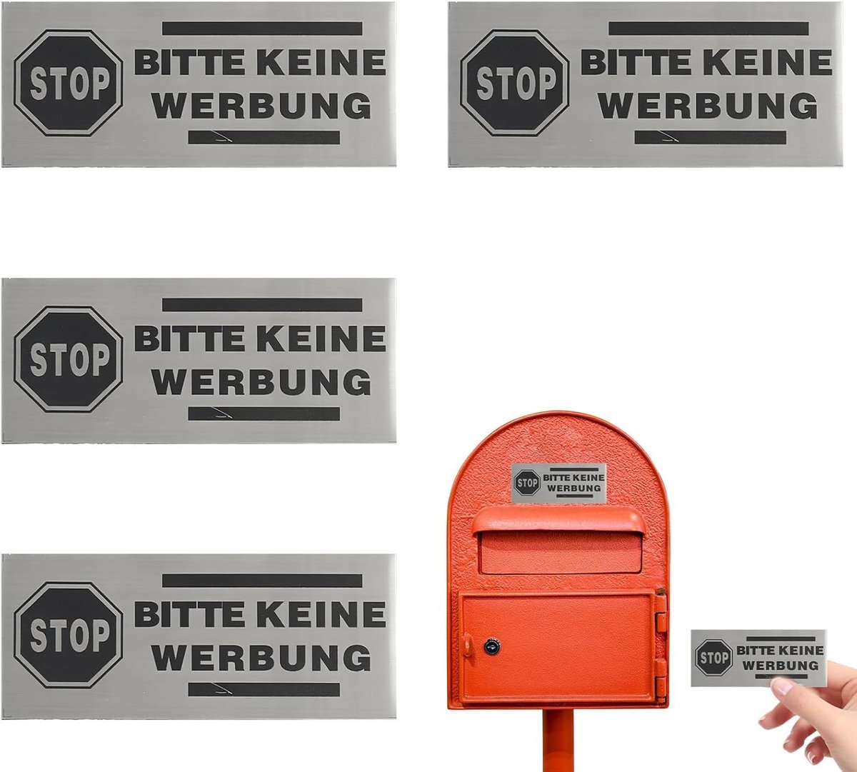 Geen Reclame Stickers voor Brievenbus - Zelfklevende Aluminium Stickers, Zwart Reflecterend, Set van 4, Ideaal voor Geen Gratis Kranten en Handgeschreven Berichten, 7 x 3 cm