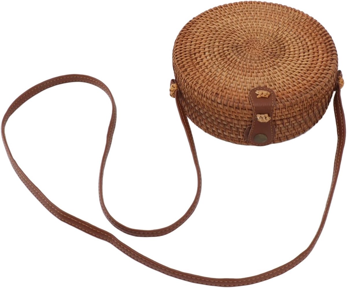 Ronde Rattan Tas - Natuurlijke Mand - Zomerse Uitjes - Handgeweven Ontwerp - 20 Cm Diameter - Natuurlijk