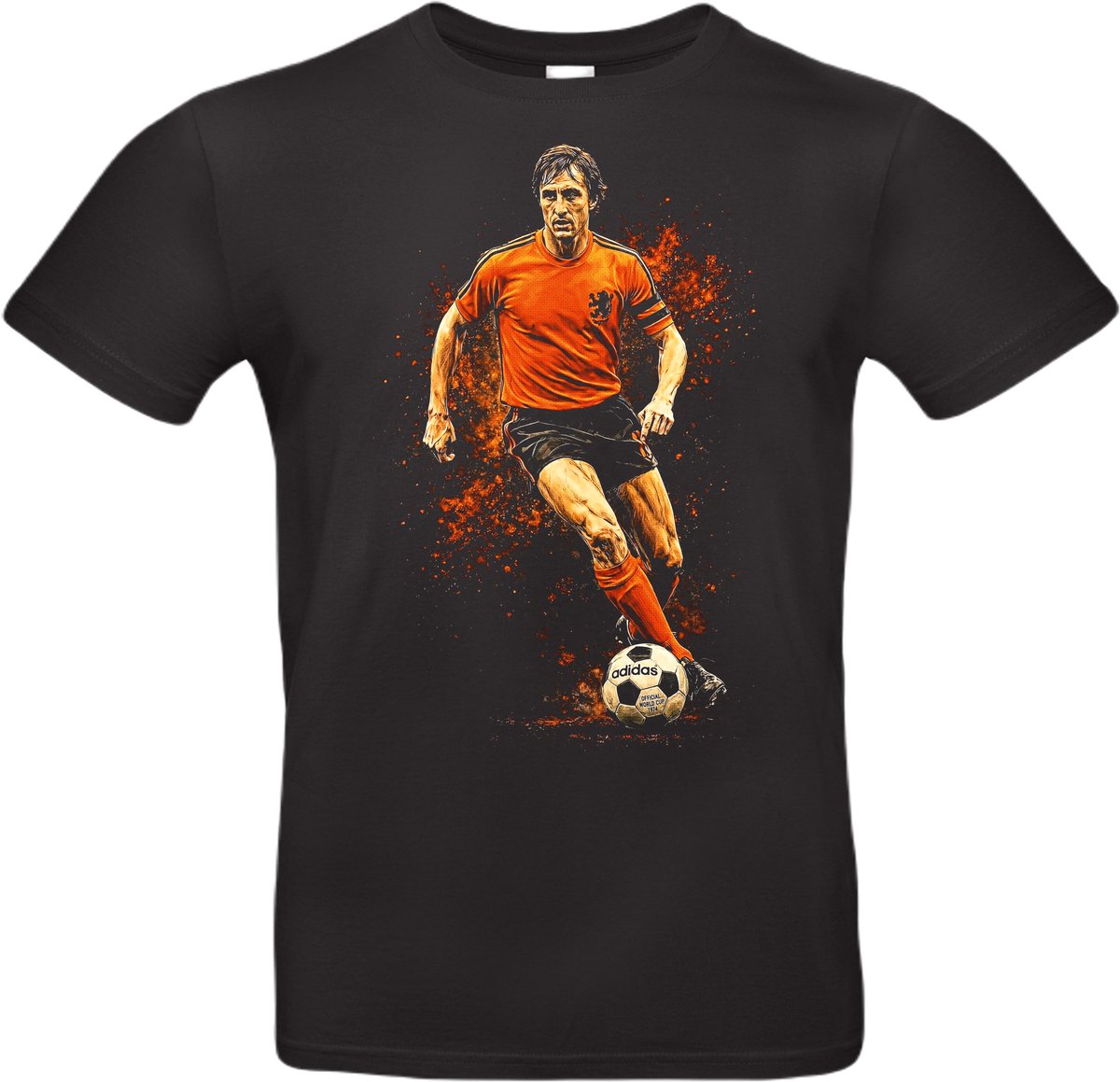 T-shirt zwart met opdruk van het grootste Nederlands voetbal icoon Johan Cruijff maat L van Shirtmakelaar
