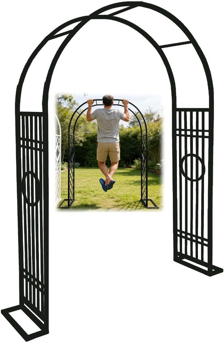 Tuinboog Klimplanten - Boog Frame - Decoratieve Tuiningang - Weerbestendige Staalconstructie - 220 x 240 cm - Zwart