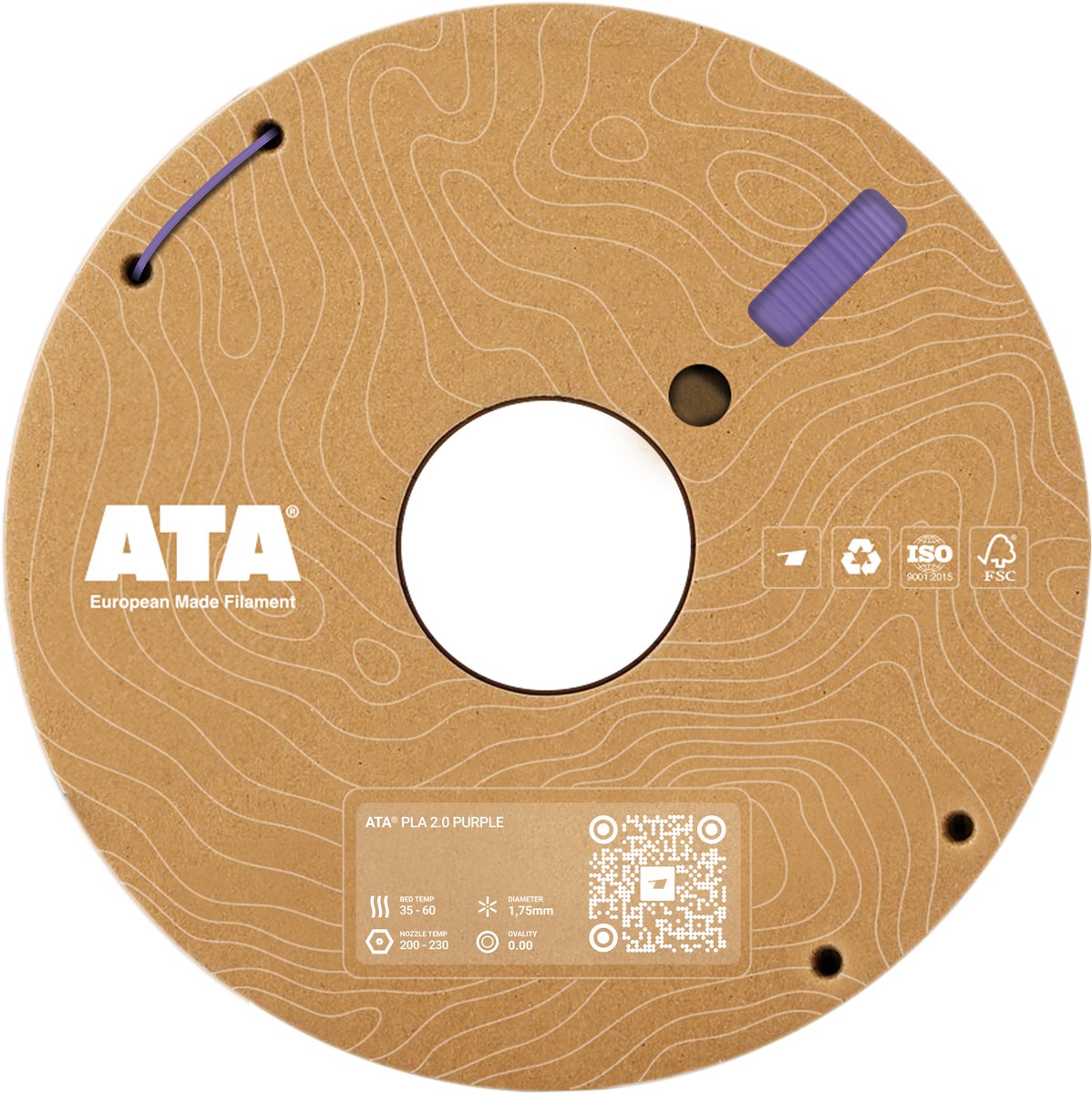 ATA® PLA 2.0 Purple SP | PLA 3D Printer Filament - 1.75mm - 1 KG PLA Spool - Diameter Consistency Insights (DCI) - European Made Filament