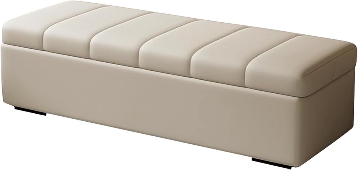 Leren Voetenbank - Opbergbankje - Ruimte Organiseren - Krasbestendig Leer - 90x40cm - Natural