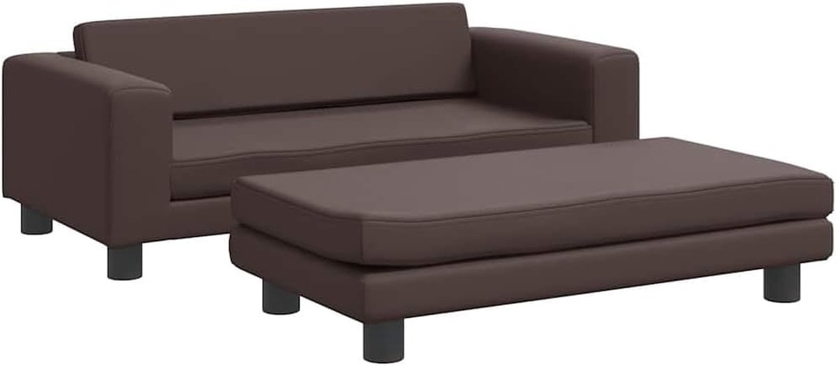 Kinderbank met Voetenbank - Mini Sofa - Ontspannen Zitten - Veilig Ontwerp - 100x50x30 cm - Bruin