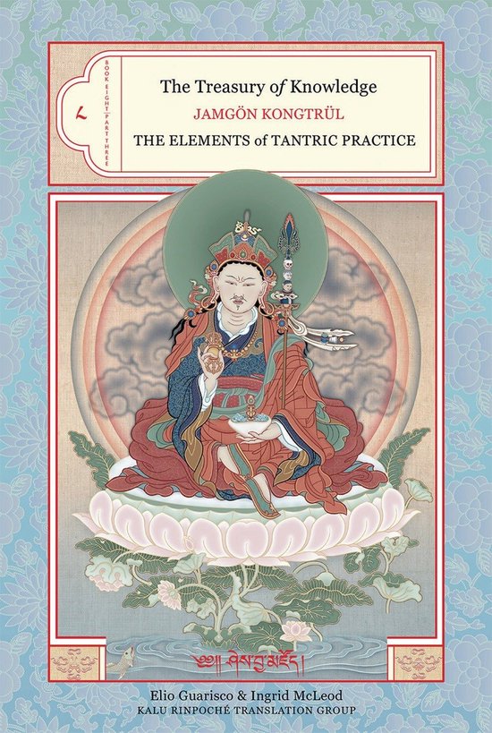 Boekcover van 'The Treasury of Knowledge' met een Boeddhistische afbeelding, Jamgön Kongtrül. Tekst in het Engels.