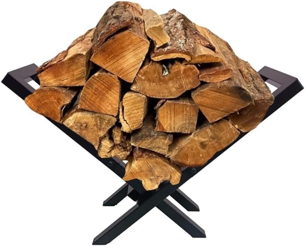 Houthok - Stapelrek - Haardhout Opslag - Stabiele IJzeren Constructie - 57 cm Lengte - Zwart