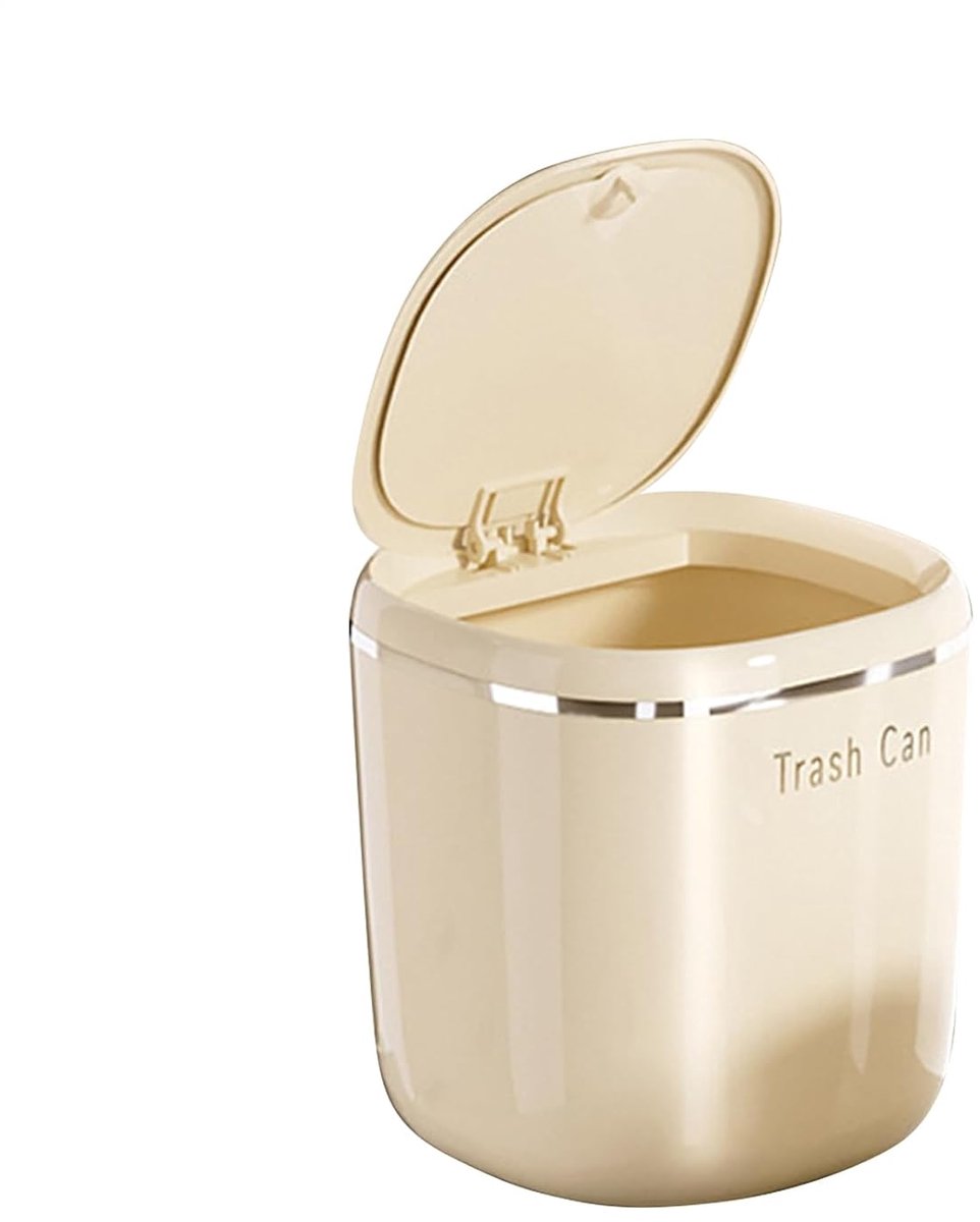 Mini prullenbak - Bureau emmer - Netjes werken - Contactvrij deksel - 2.6 liter - Beige