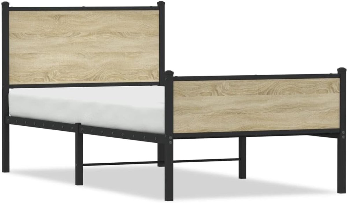 Metalen Bedframe - Stabiel Bed - Slaapkamer Inrichten - Opbergruimte Onder - 80 x 200 cm - Sonoma Eiken