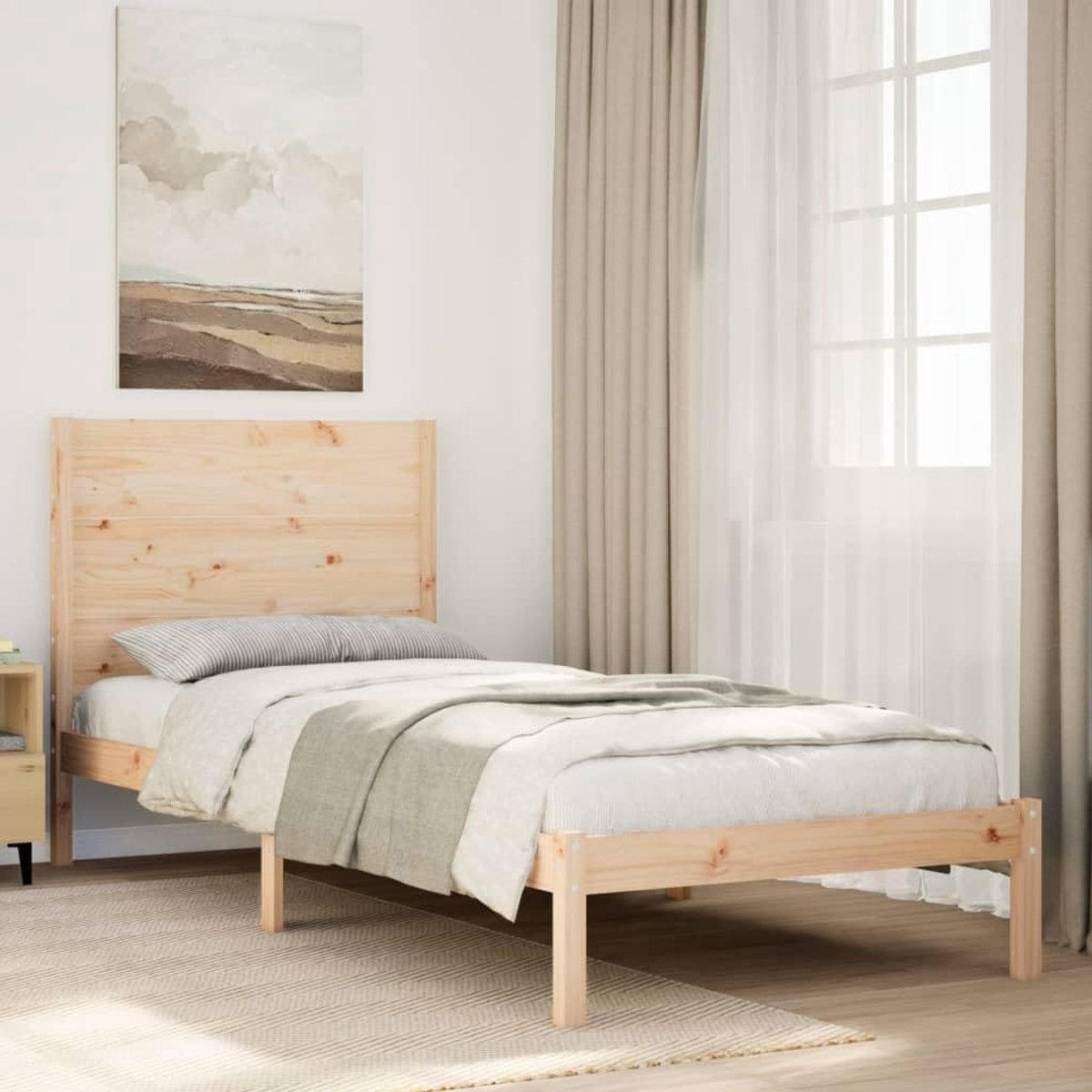 Massief Houten Bed - Bedframe Met Bodem - Rustgevende Slaap - Extra Lang Design - 90 x 210 cm - Bruin