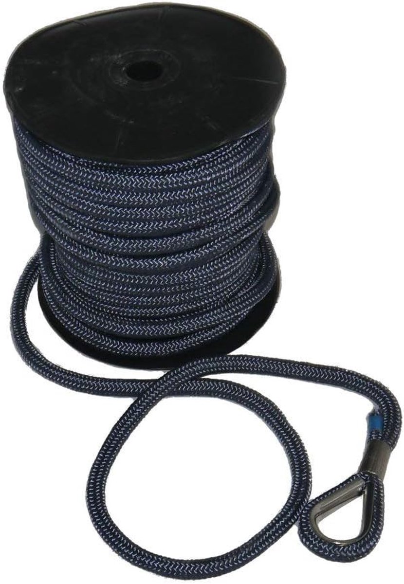 Ankerlijn met Lood - Bootslijn - Watersport - Gevlochten Polyester - 10mm x 30m - Donkerblauw