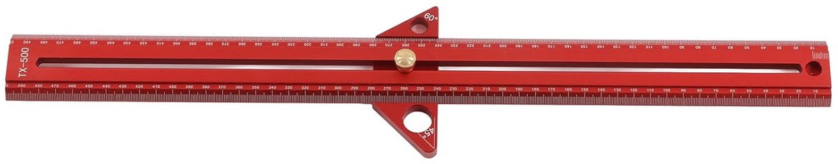 Houtbewerking Liniaal - Meetgereedschap - Nauwkeurig Markeren - T-track Systeem - 40 Cm - Rood