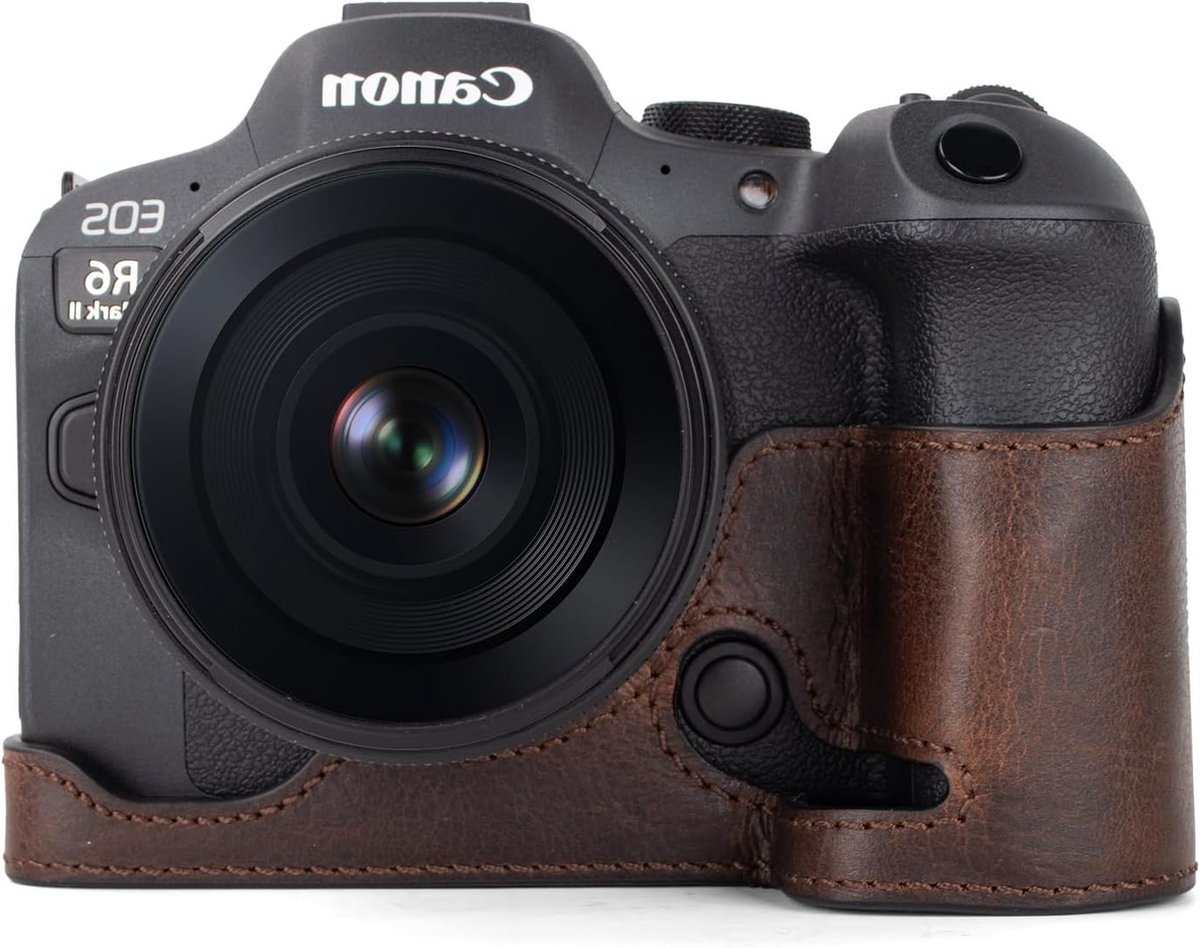 Premium echt leren hoes voor Canon EOS R6 III spiegelloze camera, met batterijvak en handgreep, retro stijl, ideaal voor bescherming en gebruiksgemak