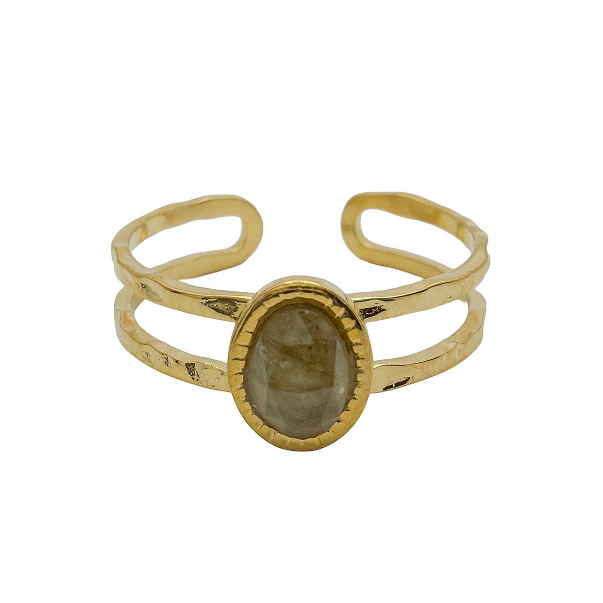 Labradoriet ring dames – Edelstenen ring goudkleurig – Stainless steel – Waterproof & nikkelvrij – Verstelbare ring