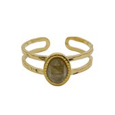 Labradoriet ring dames – Edelstenen ring goudkleurig – Stainless steel – Waterproof & nikkelvrij – Verstelbare ring