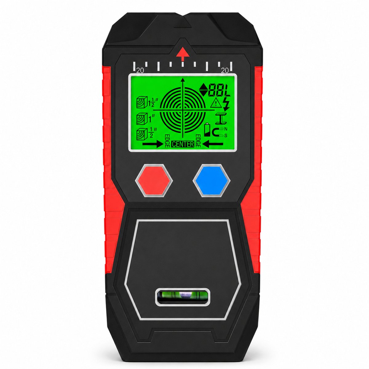 6-in-1 MuurDetector - Studfinder - Metaal Hout en AC Detectie - LCD Display - Rood