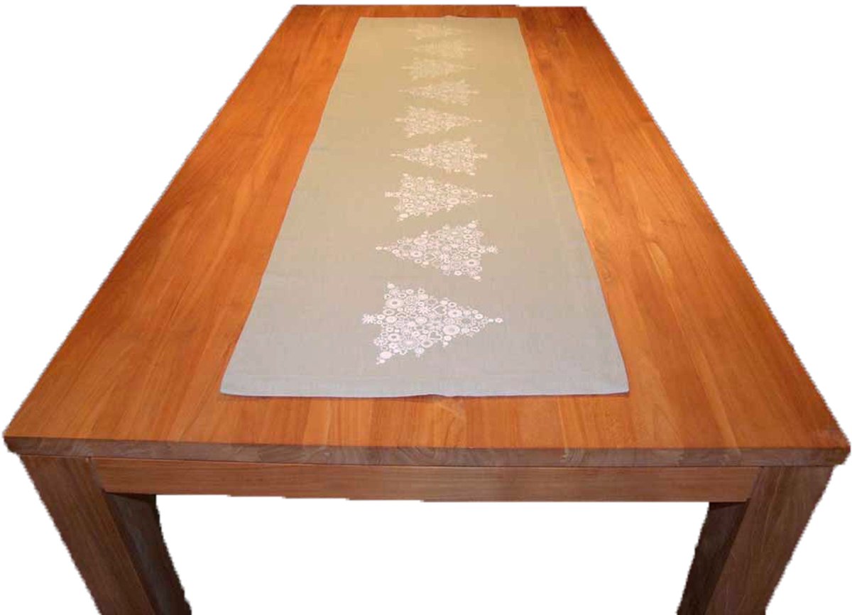 Tafelloper Candela PW - Scantex - grijs met wit - 45 x 150 cm - lopertje - 100% katoen - kerstbomen - Kerst - feestelijk - loper